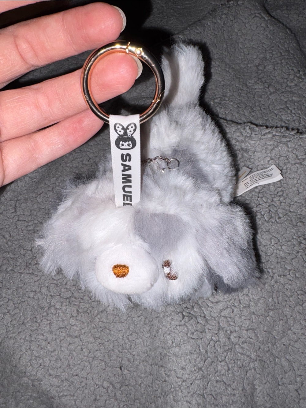 SAMUEL Plush Bunny Keychain - Gray & White Fur